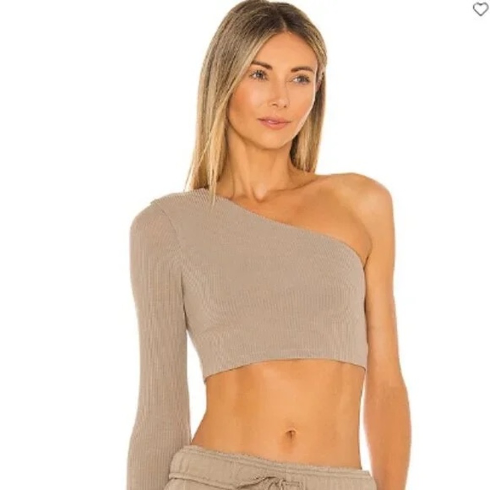 Alo Yoga Body Wave Rib Crop One Shoulder Top size S Alo Beige Ribbed Wave